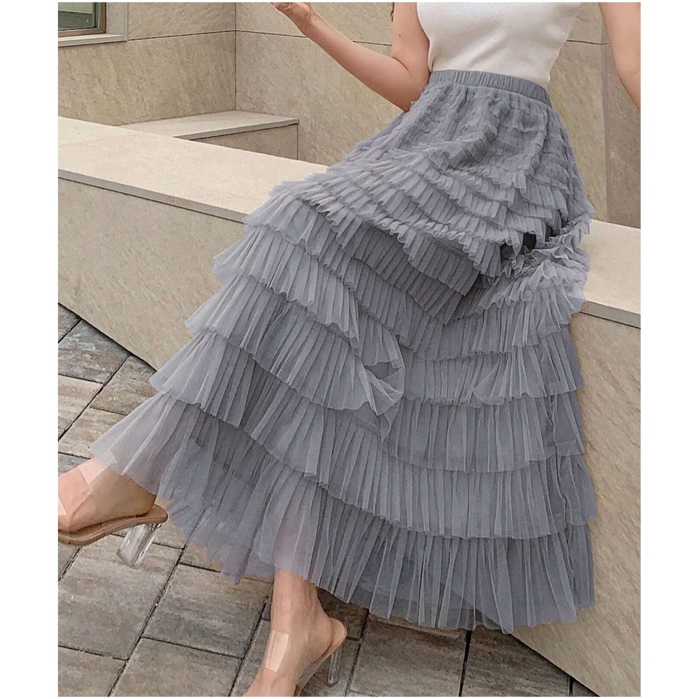 Luxe Mesh Layered Evening Flowy Maxi Skirt - Picture 8 of 8